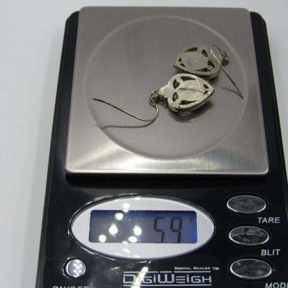 Silver Tone Heart Dangle Earrings Vintage Costume - Picture 5 of 5